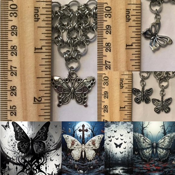 "Gothic Flutter" Handmade Goth Silver Butterflies Chainmail Choker Necklace Punk - Picture 14 of 16
